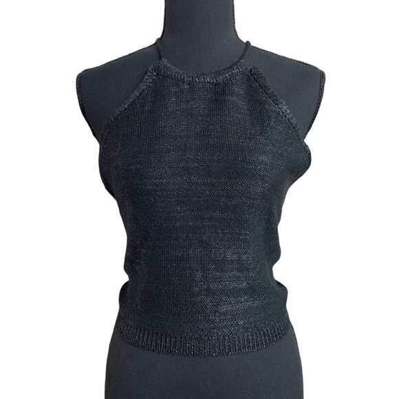 Wild Fable Womens Black Halter Neck Knit Crop Top w/ Adjustable Tie Back Small - Picture 3 of 16